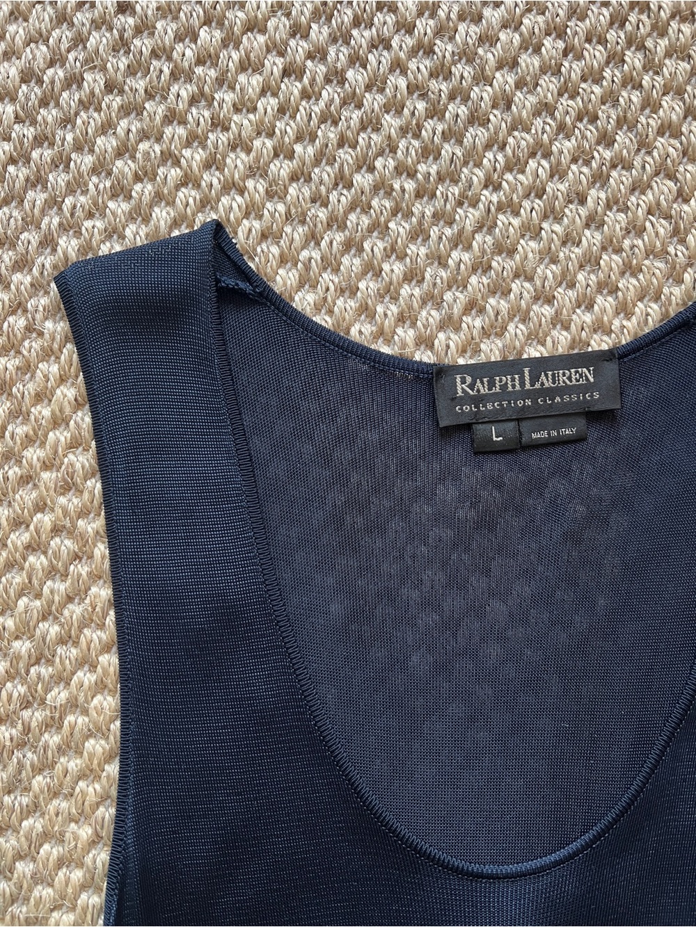 Ralph Lauren Collection Classic Navy Semi-Sheer Scoop-Neck Maxi Stretch Slim Fit